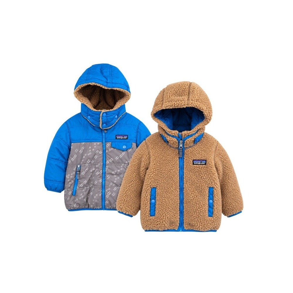Patagonia 2T Baby Reversible Tribbles Blue Sherpa Fleece Hooded Puffer Jacket